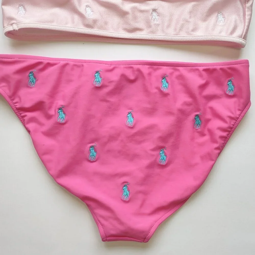Polo Ralph Lauren Girl 2 Pc Swimsuit Bikini Size 14 Pony Lined Beach Resort EUC